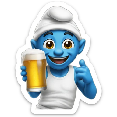 Happy Smurf meme with 2 beers sticker