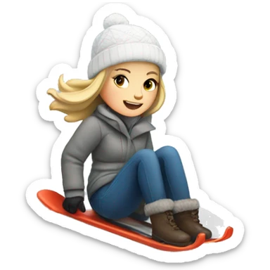 White girl Sledding in snow down a hill sticker