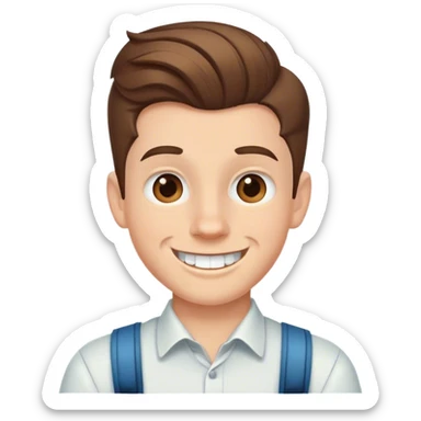 Menino branco com cabelos castanhos  com topete sorrindo com aparelho sticker