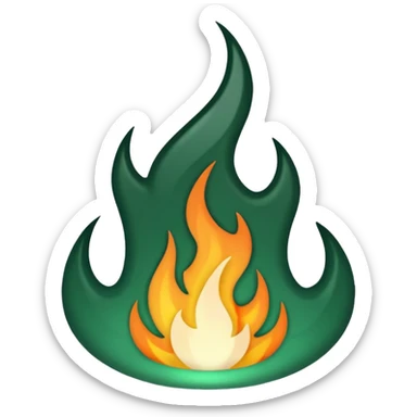dark green and white flame, rounded flame shape, emoji style, transparent background sticker