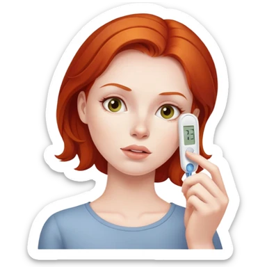 Redhead woman sick taking her temperature  sticker