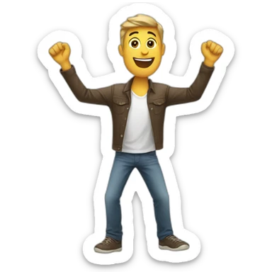 excited man with arms raised above head sticker