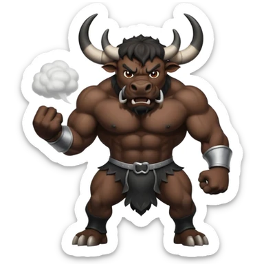 angry black bull preparing to charge with dust clouds sticker