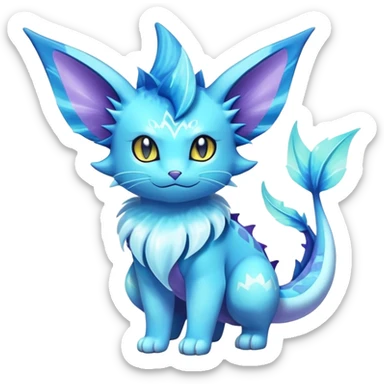 Elemental Exotic Colorful Fantasy Purrloin-Vaporeon-Pokémon-Fakémon-hybrid-creature (full body) sticker