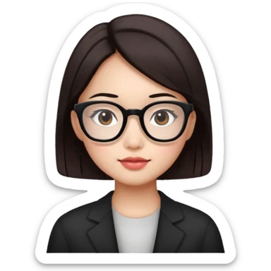 une ado, brune aux cheuveux tres fonces longs lisses blanche, ,lunettes carres noires, yeux bruns  joues rose juste la tete sticker