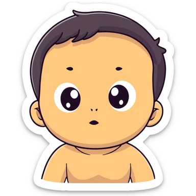 Baby boy face with big eyes, medium skin tone, and black hair sticker
