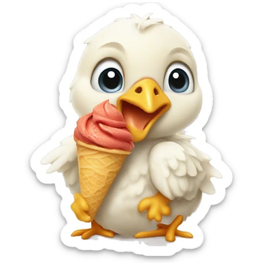 Baby chicken eating ice cream with pancakes sticker