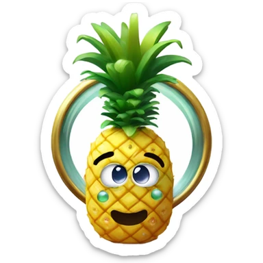 3D elegant pineapple🍍  with big shiny eyes 👀 pineapple holds mirror with its reflection 🪞🍍 sticker