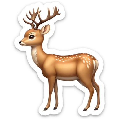 cinematic-[deer]-realistic-full-body-standing on all fours-emoji,-tail-tucked-close,-head-tilted-dramatically,-sleek-[fawn]-fur,-simplified-yet-realistic-focused-features,-highly-detailed,-glowing-with-an-almost-sarcastic-glow sticker