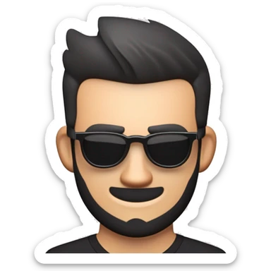 A tanned handsome white man with black short hair, dark glasses and a small beard, a small mohawk hairstyle sticker