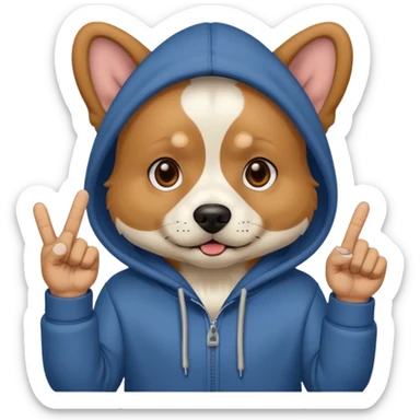 Dog wearing a hoodie with a middle finger sticker