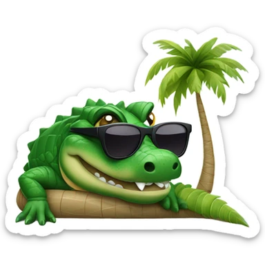 alligator with sunglasses under a palm tree by the ocean sticker