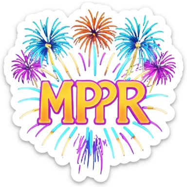 Create a bold, over-the-top emoji-style design featuring the text “MPR Gang” in large, glowing letters surrounded by explosive fireworks, neon colors, and dynamic energy effects. The style should feel celebratory, chaotic, and powerful, like a wild party or epic team victory. sticker