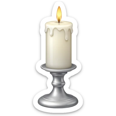 A silver candlestick holding a thick pillar candle glowing warmly. sticker