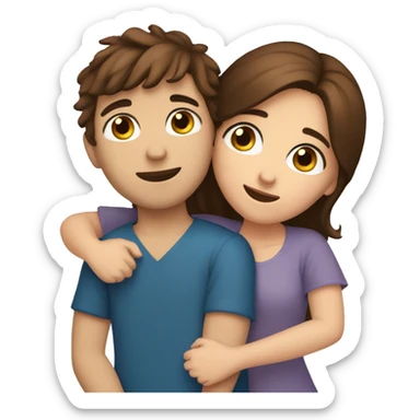 boy with brown hair and blue eyes hugging girl with brown hair and brown eyes in bed sticker