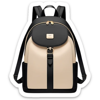 black women's commuter backpack with beige trim, minimal aesthetic, plain sticker