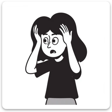 scared woman with her hands on her head sticker