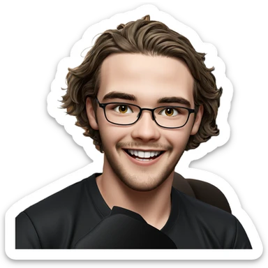 smiling boy in black shirt sticker