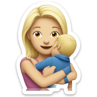 blonde woman hugging child sticker