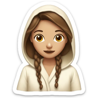brown haired girl wearing a cream dressing gown  sticker