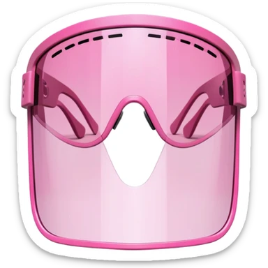 sporty pink shield visor sunglasses with thick frame and extended side shields, maximum coverage chunky design, massive build, one-piece wraparound lens sticker