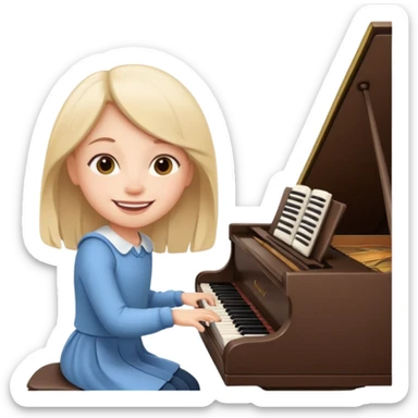 A cute girl in funny animated style , cartoon is playing the piano. sticker