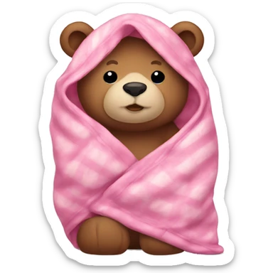 bear cozy in  pink blanket  sticker