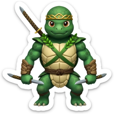 a turle ninja wearing laurel wreaths sticker