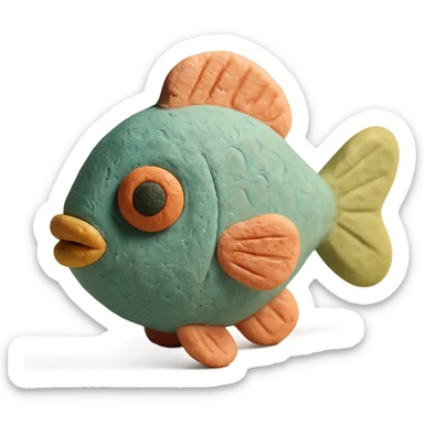 fish in claymation style, matte plasticine, pastel colors sticker