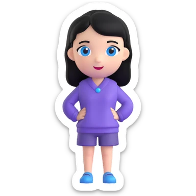 AI emoji character with black hair and blue eyes, standing straight forward, cheerful expression sticker