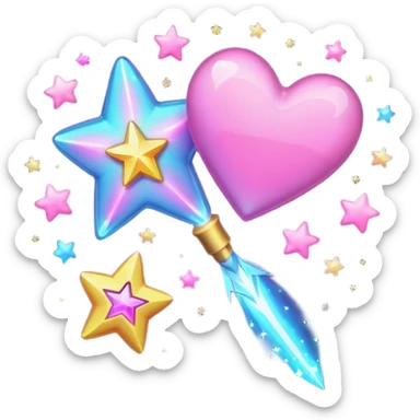 wand with a shooting star pink heart like the heart is the shooting star emoji sticker