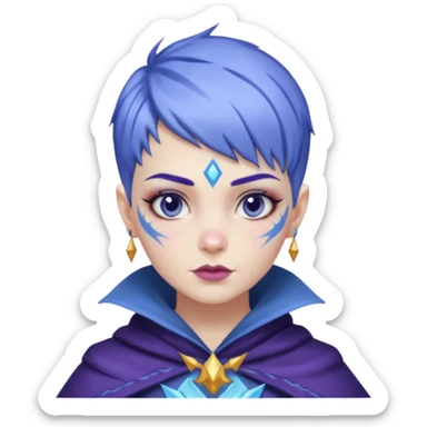 Frost wizard woman short blueviolet hair cheek tattooing. sticker
