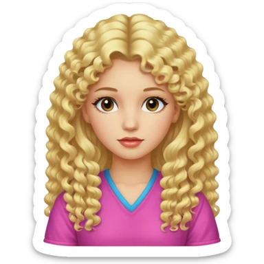 80s girl, long blonde permed hair, 80s clothing sticker