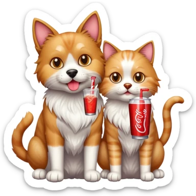 Cat and dog mixed together while drinking soda sticker
