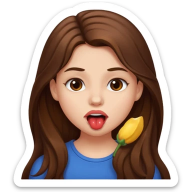 girl with long brown hair biting lip sticker