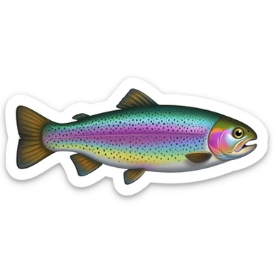 realistic rainbow trout fish bright purple blue green yellow white with black speckles sticker