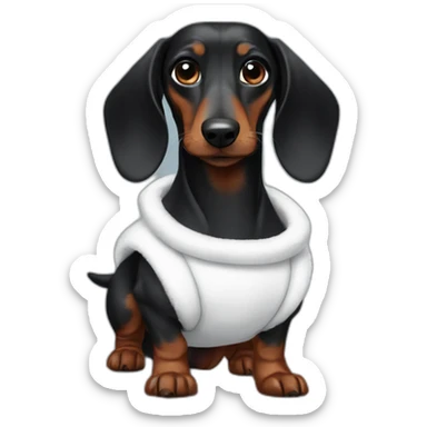 a black dachshund dog in a white bunny costume sticker