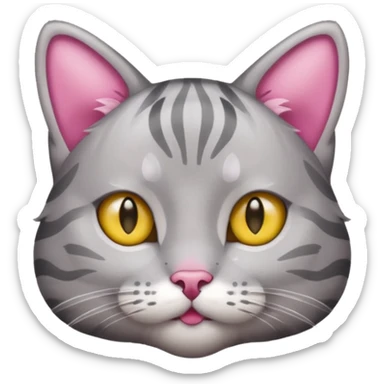 grey tabby cat: pink ears fur sticker