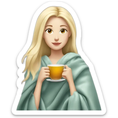 White blonde Girl drinking tea with blanket on sticker