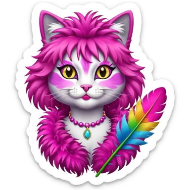 fabulous cat in drag, bold colors, feather boa sticker