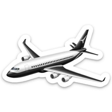A commercial airplane side on that is black and white sticker