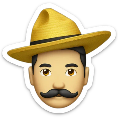 yellow sedge hat and fu Manchu moustache sticker