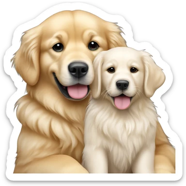 English cream golden retriever holding bear plushy sticker