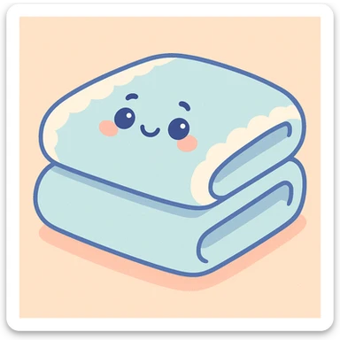 a cute pastel blue and white blanket, folded neatly, soft and cozy, gentle pastel illustration style sticker