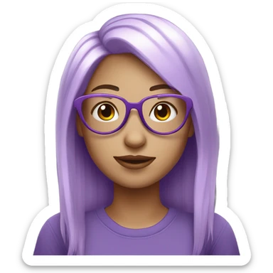 white girl purple hair with heart glasses sticker