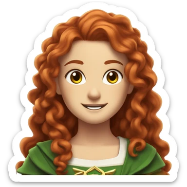 a white girl with long red curly hair and freckles, cosplaying Zelda posing and smiling sticker