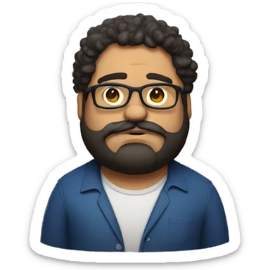 chubby mexican man with glasses curly hair and a beard and mustache looking forward slightly upset sticker