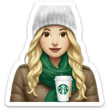 blonde-girl-wearing-scarf-and-hat-holding-starbucks-and-snowing sticker