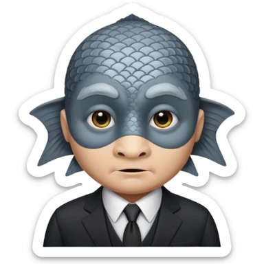 A fish man dressed in a black suit. Its face is grey fish sticker