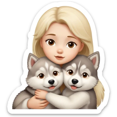 Blonde baby face with brown eyes hug husky Siberian dog  sticker